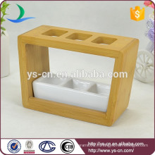 YSb40015-01-th Ensemble d&#39;accessoires de salle de bain blanc yongsheng chaud avec support en bois